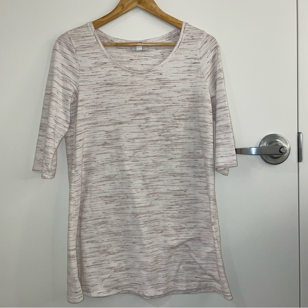 Pure Jill Women's Cream Pink Marled Knit 3/4 Sleeve Scoop Neck Top